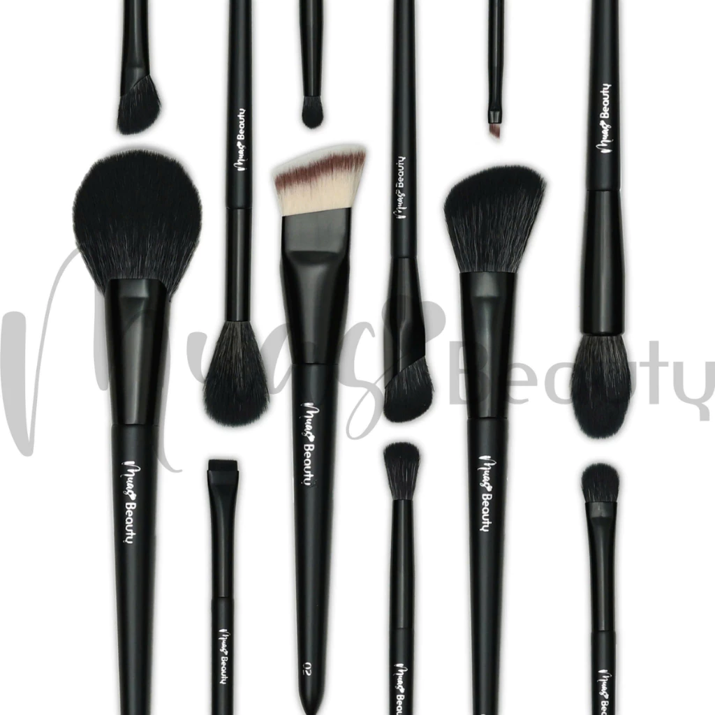Bộ Cọ Trang Điểm Cá Nhân MUA.s Beauty 12 Cây Đen Hoặc Hồng Kèm Túi Chất Lông Mền Mịn