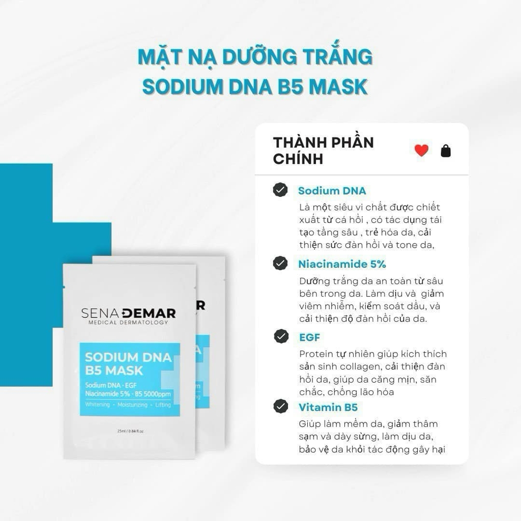 Mặt Nạ Cấp Ẩm, Dưỡng Trắng, Phục Hồi Da Sena Demar Sodium DNA B5