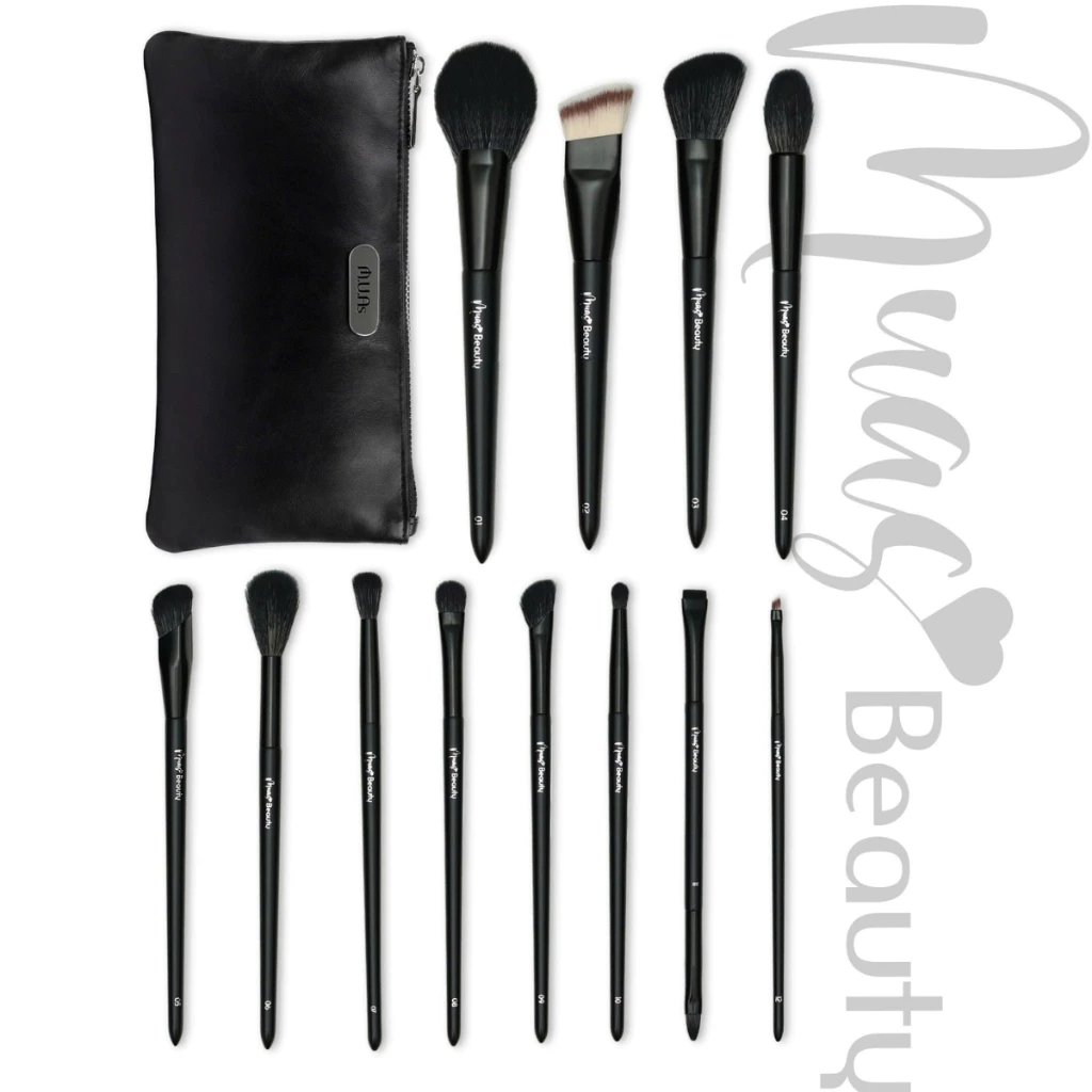 Bộ Cọ Trang Điểm Cá Nhân MUA.s Beauty 12 Cây Đen Hoặc Hồng Kèm Túi Chất Lông Mền Mịn