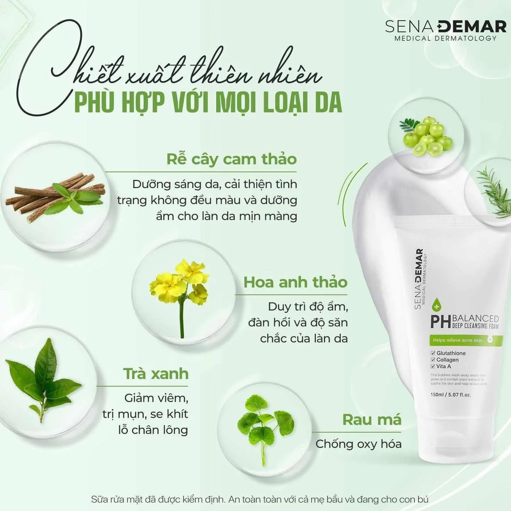 Sữa Rửa Mặt SenaDemar PH Balanced Deep Cleansing Foam 150ml
