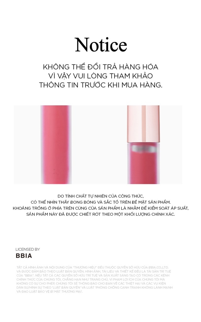 Son Tint Dạng Kem Bbia Last Velvet Lip Tint Version 1