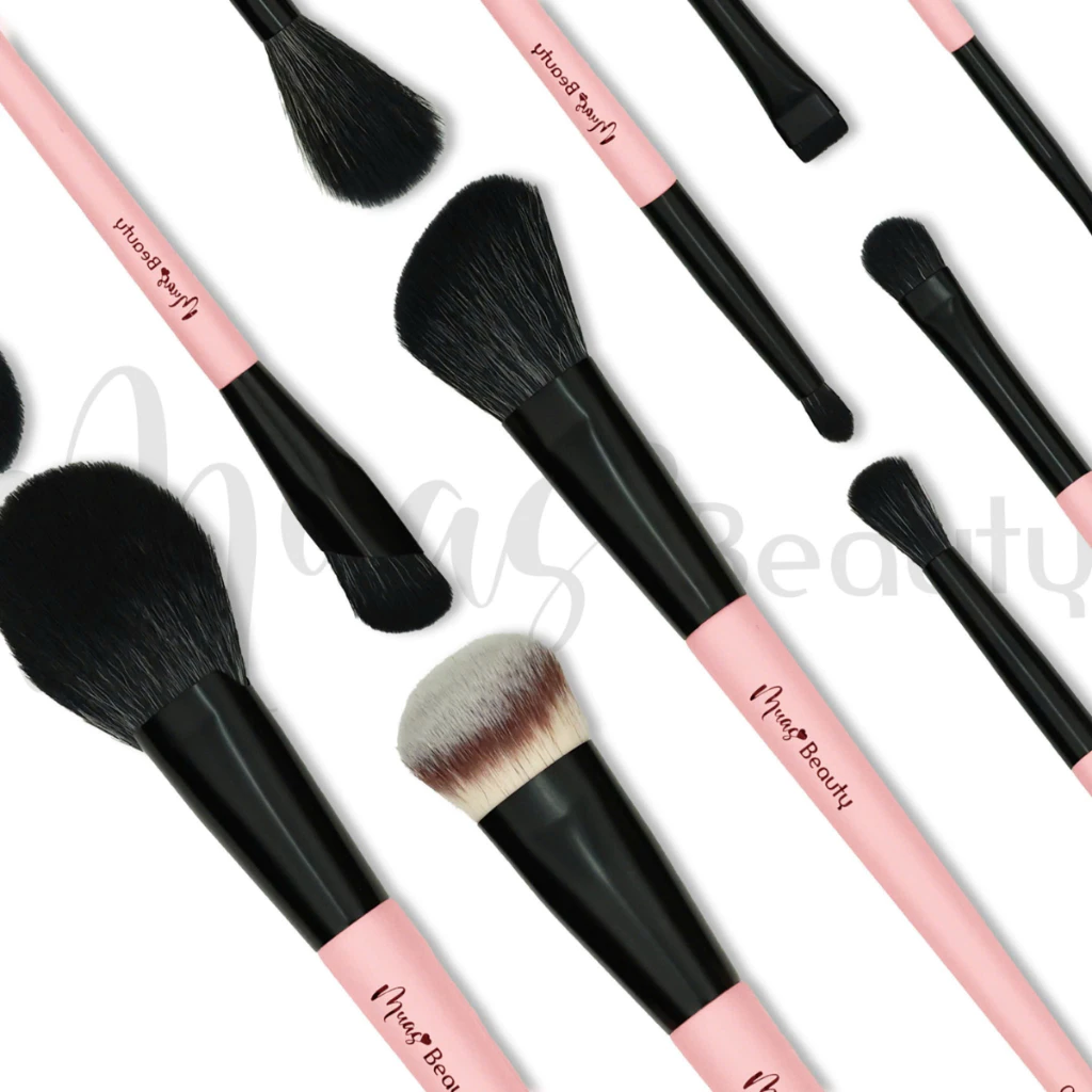 Bộ Cọ Trang Điểm Cá Nhân MUA.s Beauty 12 Cây Đen Hoặc Hồng Kèm Túi Chất Lông Mền Mịn