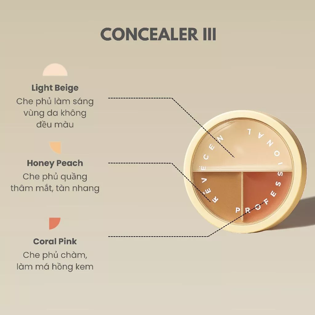 Kem Che Khuyết Điểm Revecen 3 Complex Cover & Concealer Che Phủ Hoàn Hảo, Bám Chặt