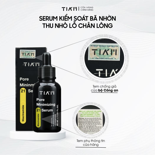 Tinh Chất Serum Thu Nhỏ Lỗ Chân Lông, Kiểm Soát Dầu Nhờn Và Ngừa Mụn Tiam Niacinamide 20% + Zinc 1% Tiam Pore Minimizing 21