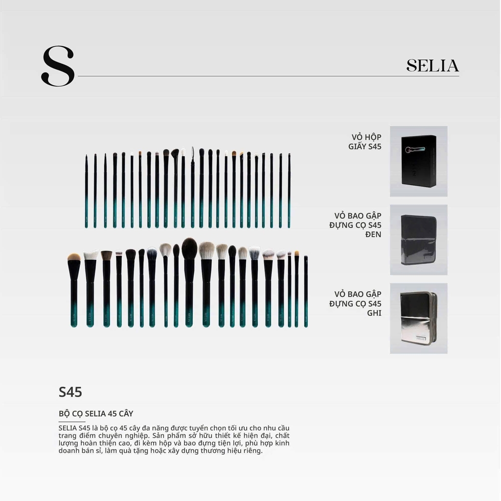 Bộ Cọ Trang Điểm Chuyên Nghiệp Selia 45T Cây Lông Thú