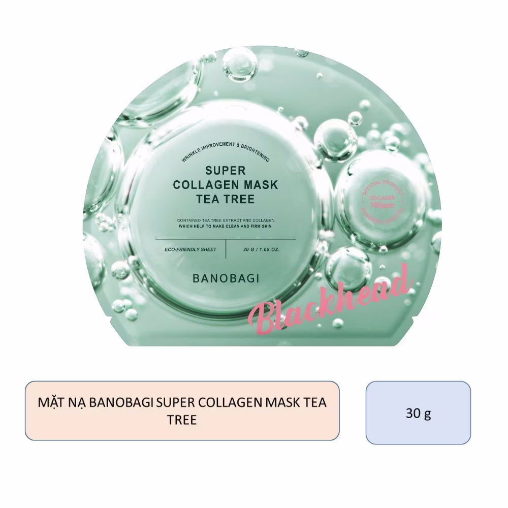 Mặt Nạ Banobagi Tràm Trà Giảm Mụn Đầu Đen Super Collagen Mask Tea Tree Blackhead (Xanh)