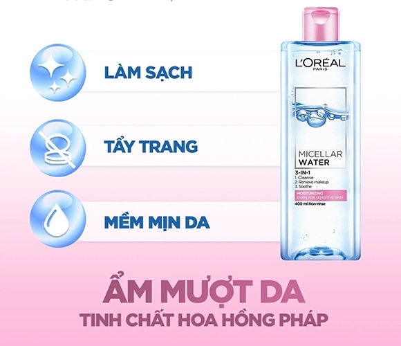 Nước Tẩy Trang Cho Mọi Loại Da 3-in-1 LOreal Paris Micellar Water 400ml