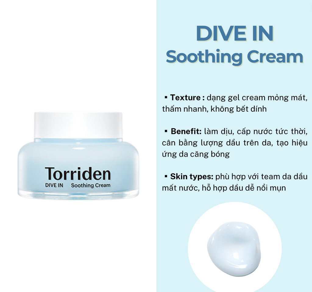 Kem Dưỡng Ẩm Làm Dịu Da Torriden DIVE-IN Low Molecule Hyaluronic Acid Soothing Cream 100m