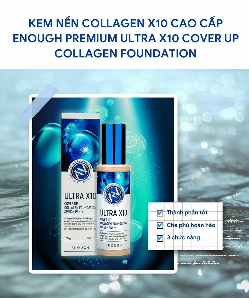 Kem Nền Collagen Ultra X10 Enough Foundation SPF50 100ml