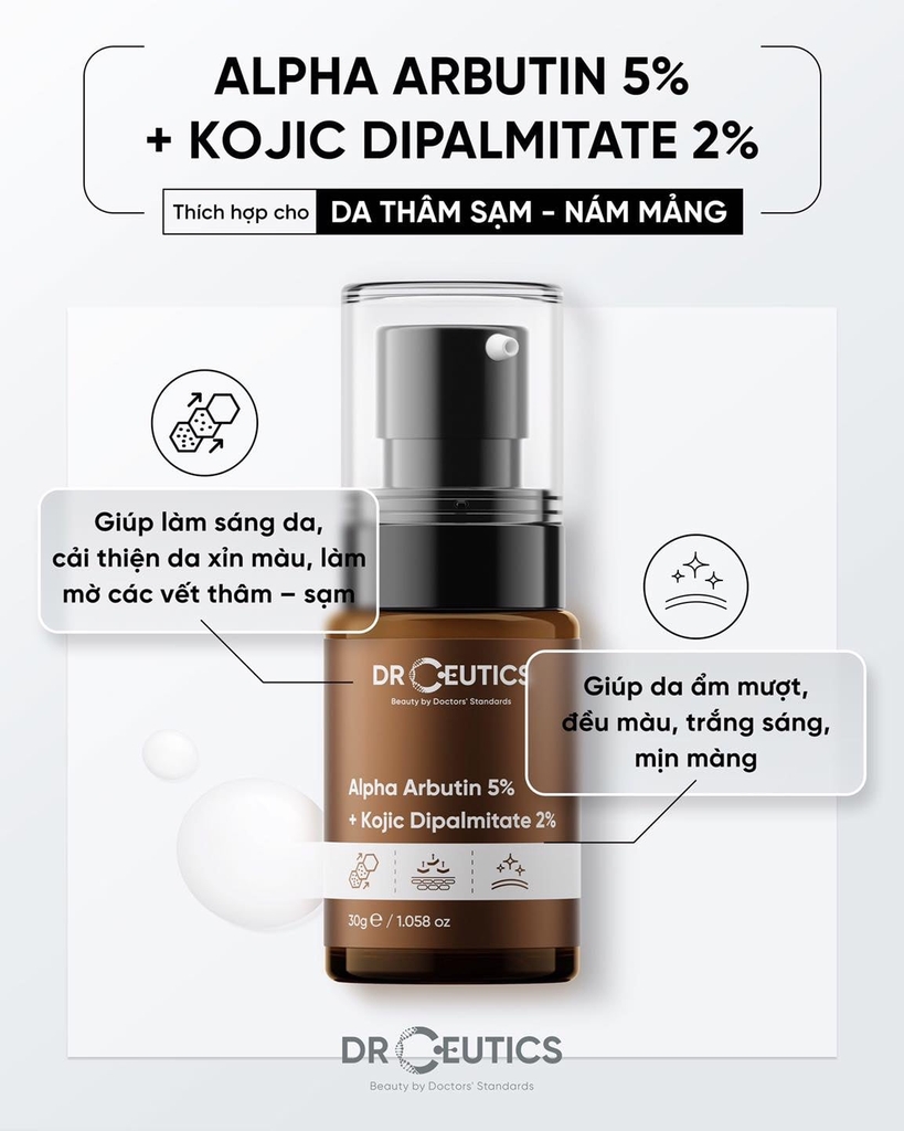 Tinh Chất Làm Sáng Da Và Hỗ Trợ Làm Mờ Thâm Nám DrCeutics Alpha Arbutin Alpha Arbutin 5% Và Kojic Dipalmitate 2%