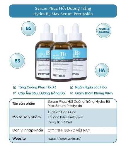 Tinh Chất Phục Hồi, Dưỡng Trắng Da Serum Pretty Skin Hydra B5 Max