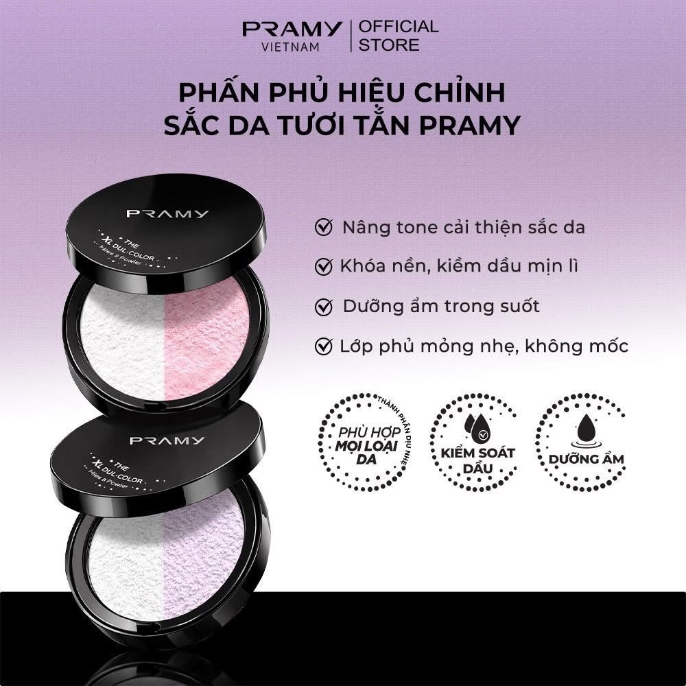 Phấn Phủ Hiệu Chỉnh Sắc Da Mỏng Mịn PRAMY XL Dual-Color Loose Powder 28G