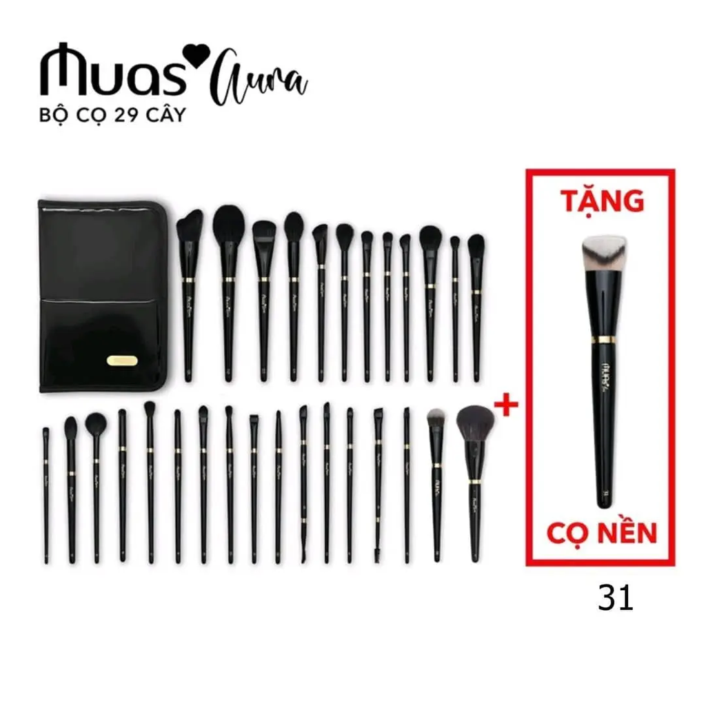 Bộ Trang Điểm Chuyên Nghiệp MUA.s Aura 29 Cây Kèm Túi Chất Lông Mền Mịn