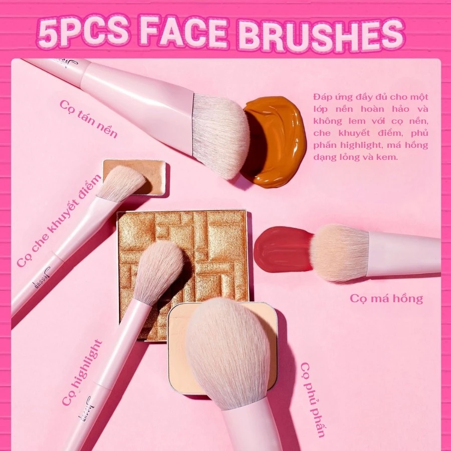 Bộ Cọ Trang Điểm Cá Nhân  Jessup Crystal Pink Premium