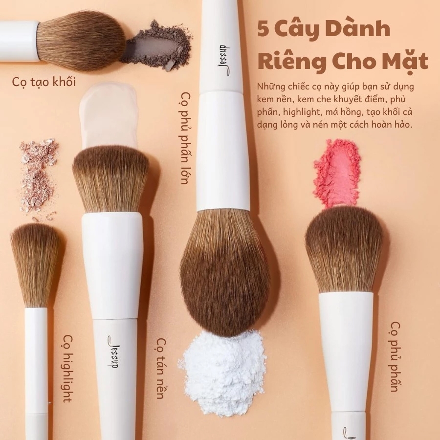Bộ Cọ Cá Nhân Cao Cấp Lông Mềm Jessup  Light Gray Comprehensive Eye and Face Brush Set