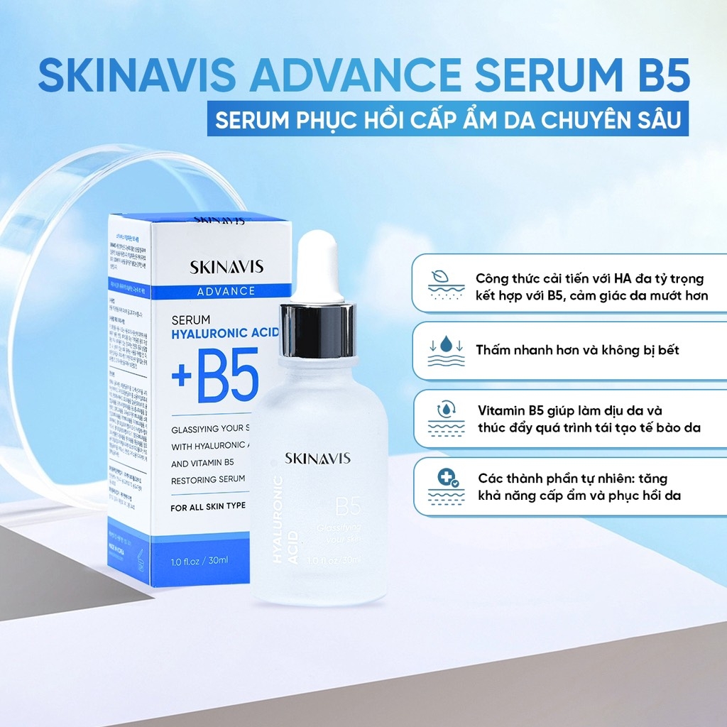 Tinh Chất Serum Cấp Ẩm Phục Hồi, Làm Sáng SKINAVIS Hyaluronic Acid & Niacinamide + B5