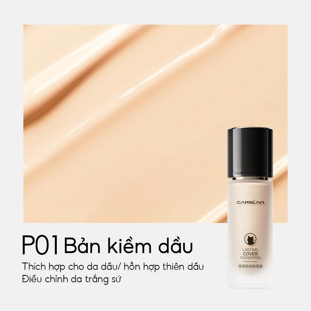 Kem Nền Kiểm Soát Dầu Lâu Trôi Chống Thấm Nước Suốt 24h Carslan Lasting Cover Foundation 30ml