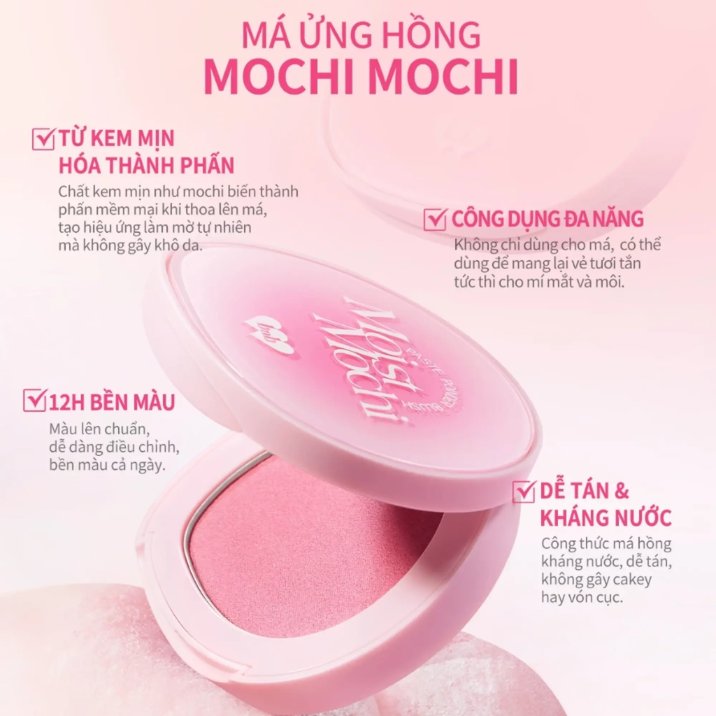 Má Hồng Kem Lai Phấn Barenbliss Moist Mochi Paste Powder Blush