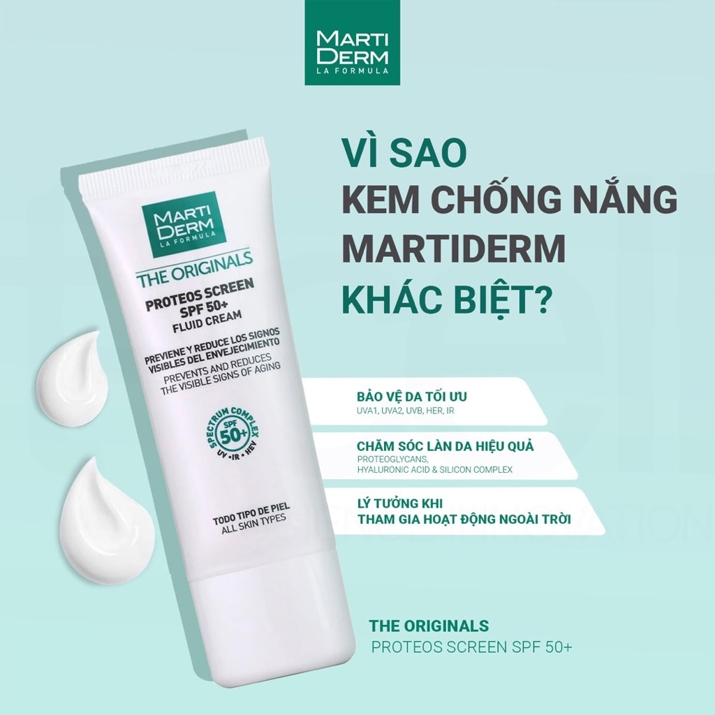 Kem Chống Nắng MartiDerm The Originals Proteos Screen SPF50+ Fluid Cream
