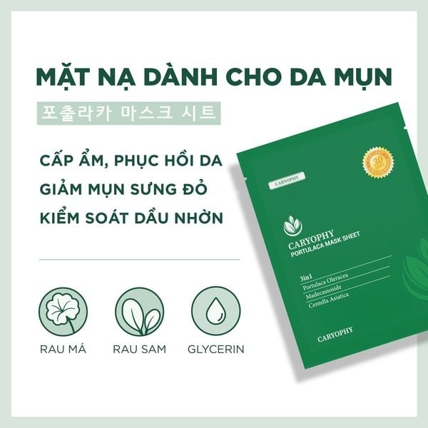 Mặt Nạ Caryophy Làm Giảm Mụn, Thâm & Dưỡng Ẩm Da 22g Portulaca Mask Sheet 3in1