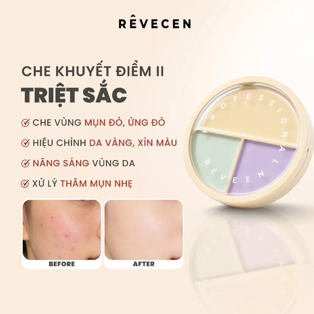 Kem Che Khuyết Điểm Revecen 3 Complex Cover & Concealer Che Phủ Hoàn Hảo, Bám Chặt
