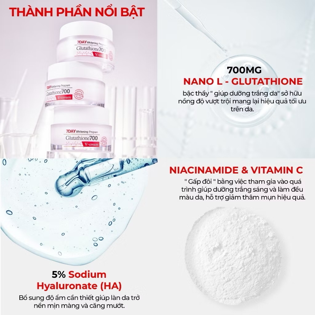 Kem Dưỡng Trắng Da Cấp Ẩm Đa Tầng Angel's Liquid 7 Day Whitening Program Glutathione 700 V-Cream