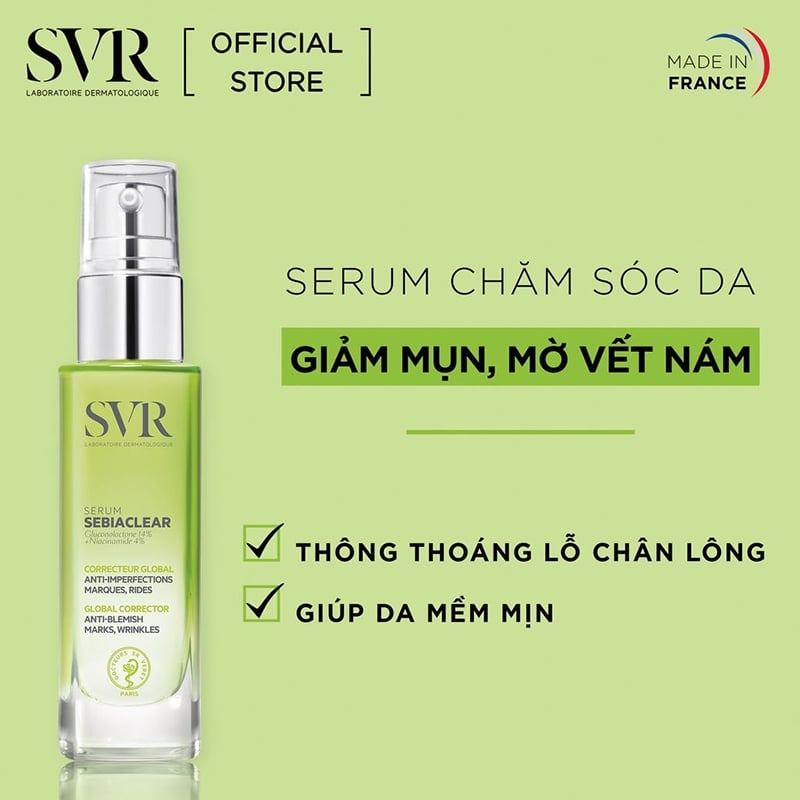 Serum SVR Làm Giảm Mụn, Mờ Nám, Làm Mềm Mịn Da SVR Sebiaclear Serum