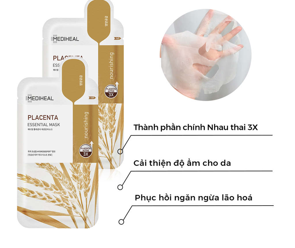 Mặt Nạ Dưỡng Ẩm Sâu, Phục Hồi Hóa Mediheal Essential Mask Placenta - Nâu