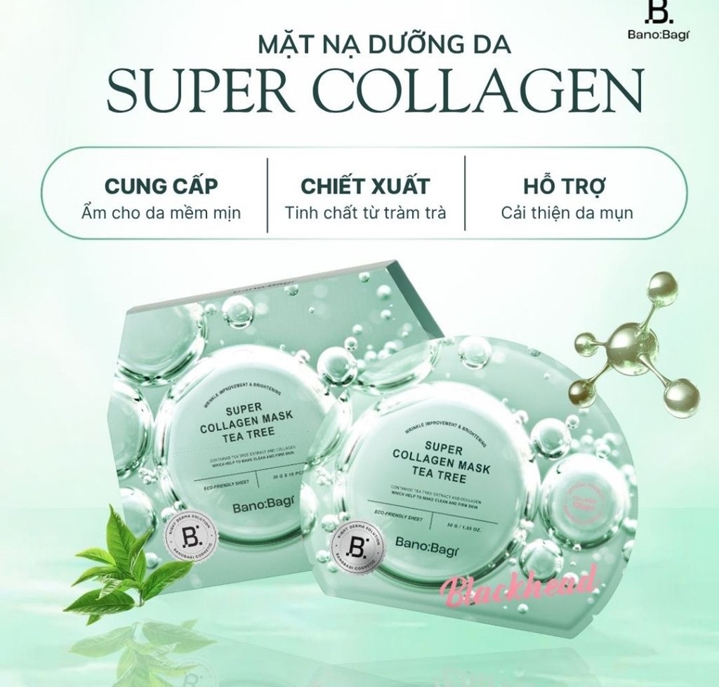 Mặt Nạ Banobagi Tràm Trà Giảm Mụn Đầu Đen Super Collagen Mask Tea Tree Blackhead (Xanh)