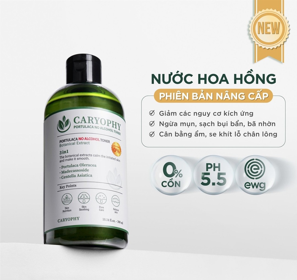 Nước Hoa Hồng Ngừa Mụn Kiềm Dầu Giảm Thâm Caryophy Portulaca Toner