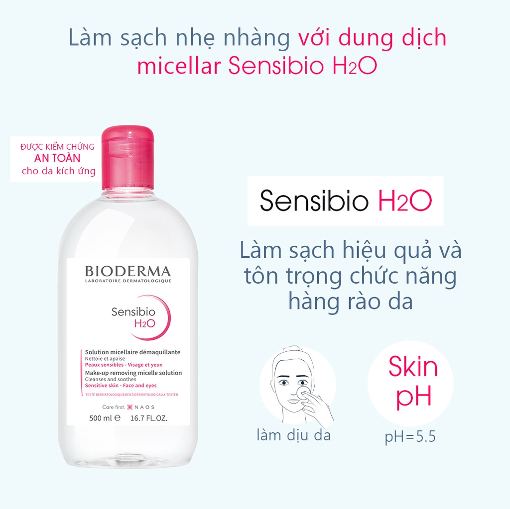 Nước Tẩy Trang Bioderma Sensibio H2O (Hồng)