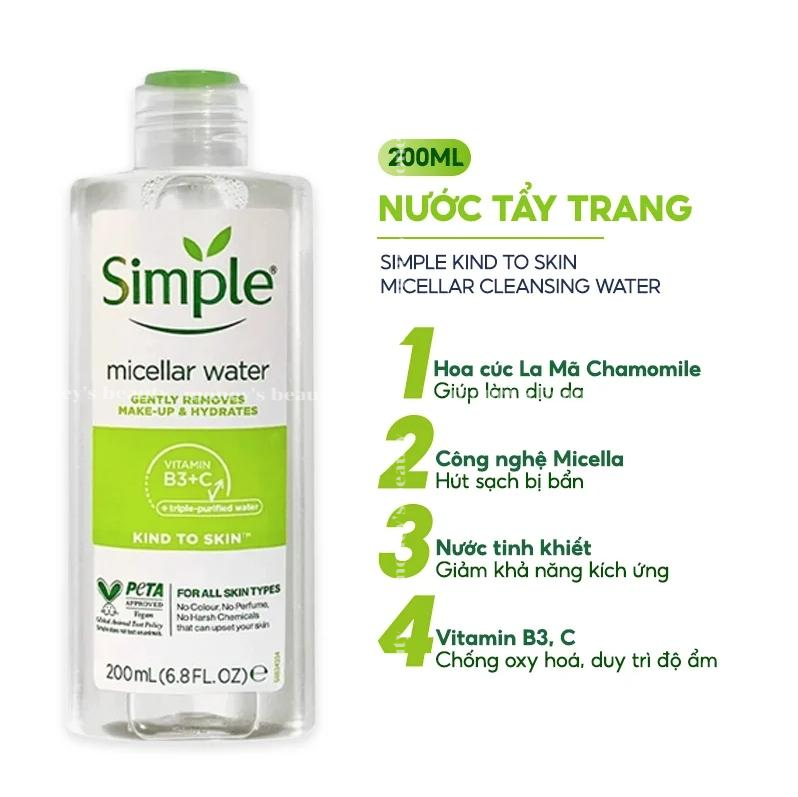 Nước Tẩy Trang Simple Kind To Skin Micellar Cleansing Water