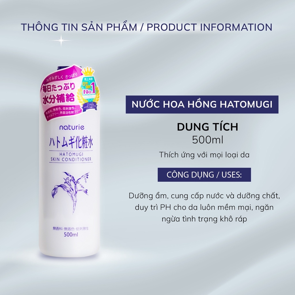 Nước Hoa Hồng Cấp Ẩm Hỗ Trợ Dưỡng Trắng Chiết Xuất Ý Dĩ Naturie Hatomugi Skin Conditioner
