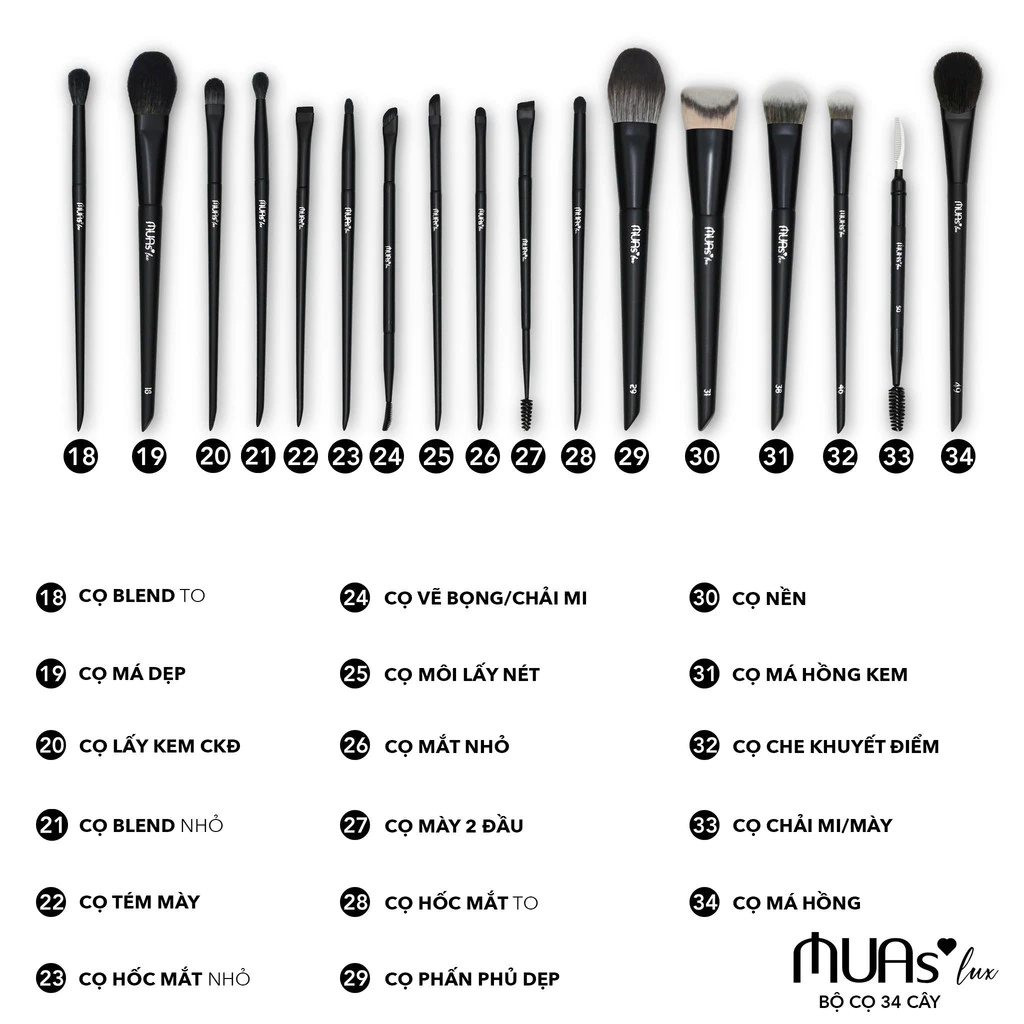 Bộ Cọ Trang Điểm Mua.s Lux 34 Cây Lông Mịn,