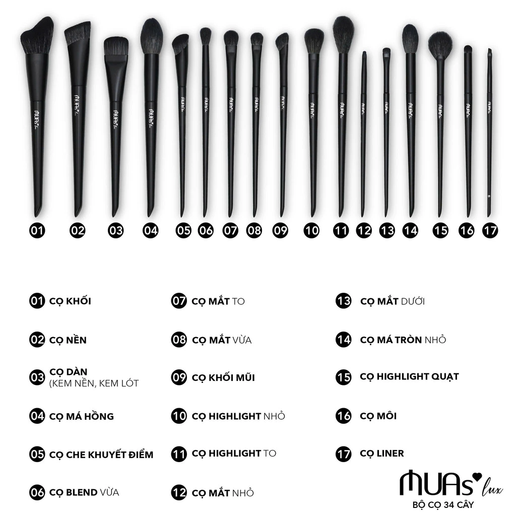 Bộ Cọ Trang Điểm Mua.s Lux 34 Cây Lông Mịn,