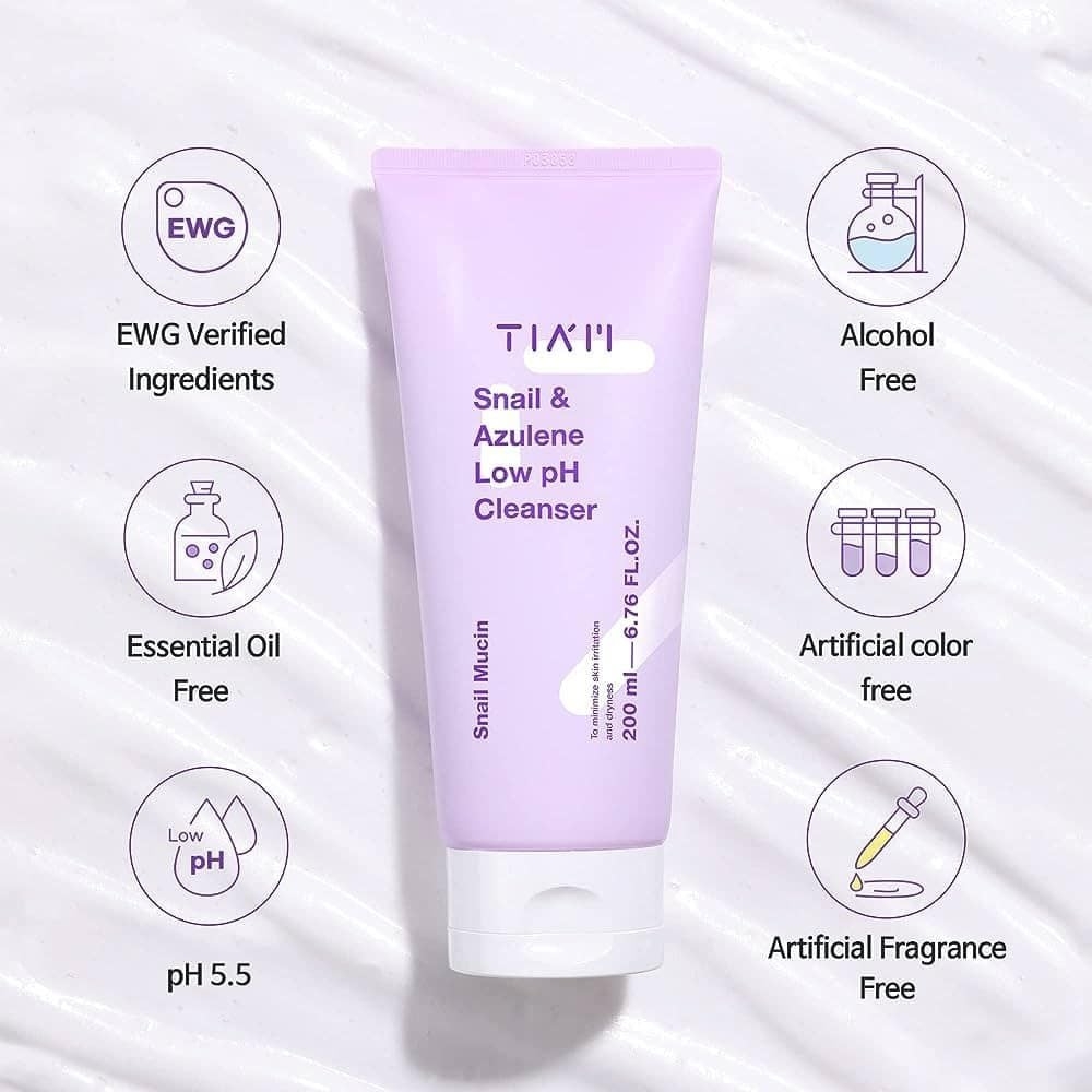 Sữa Rửa Mặt Tiam Ốc Sên Làm Dịu, Hỗ Trợ Phục Hồi Da Tia'm  Snail & Azulene Low pH Cleanser