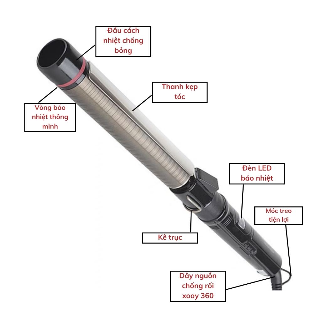 Máy Uốn Tóc Xoăn K&K Curling Iron trục Xoay 360 Độ