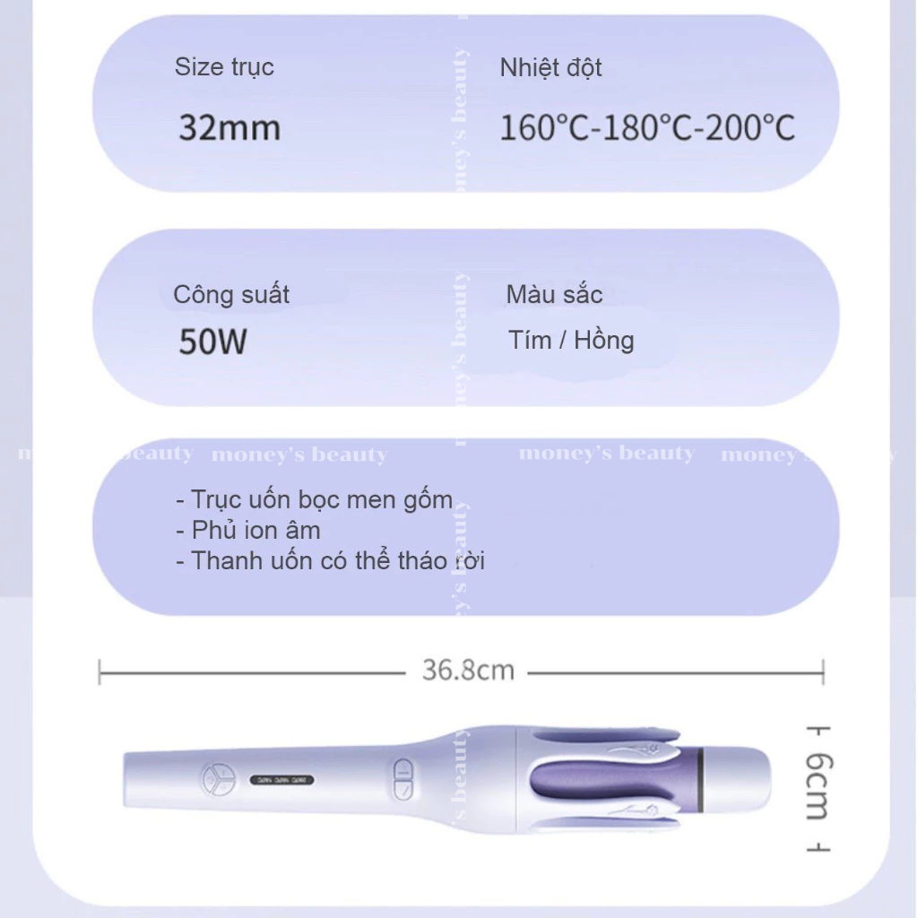 Máy Uốn Tóc Xoăn  Tự Động Xoay 360 Độ 28mm Automatic Curler 2 in 1 Chất Liệu Gốm Sứ ZM-208