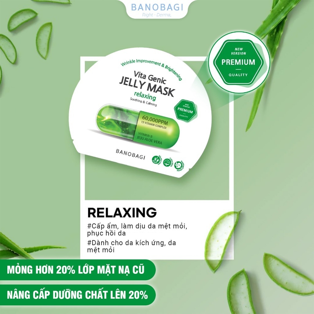 Mặt Nạ Banobagi Thư Giãn, Làm Dịu & Phục Hồi Da 30g Premium Vita Genic Jelly Mask - Relaxing  (Xanh Lá)