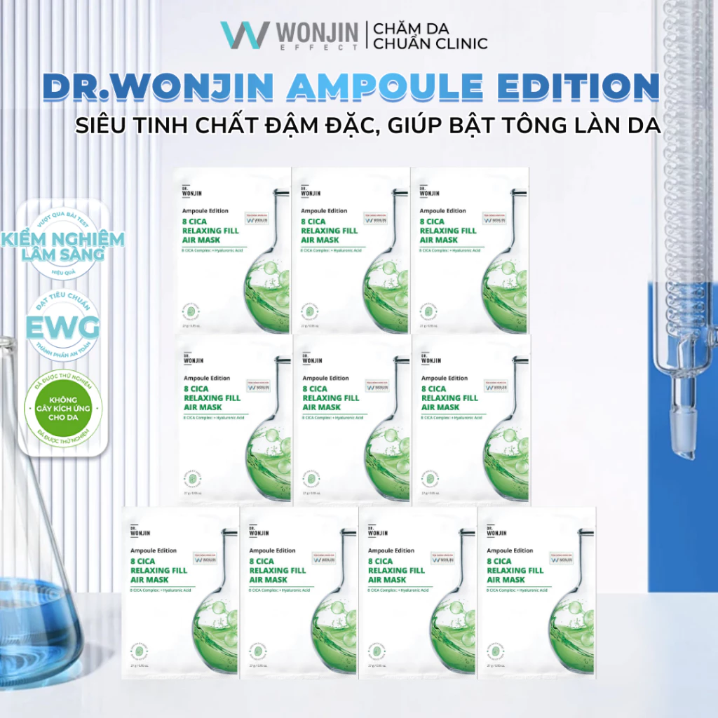 Mặt Nạ Siêu Tinh Chất Phục Hồi Làm Dịu Dr Wonjin 8 CICA Relaxing Fill Air Mask 27g (Xanh Lá))