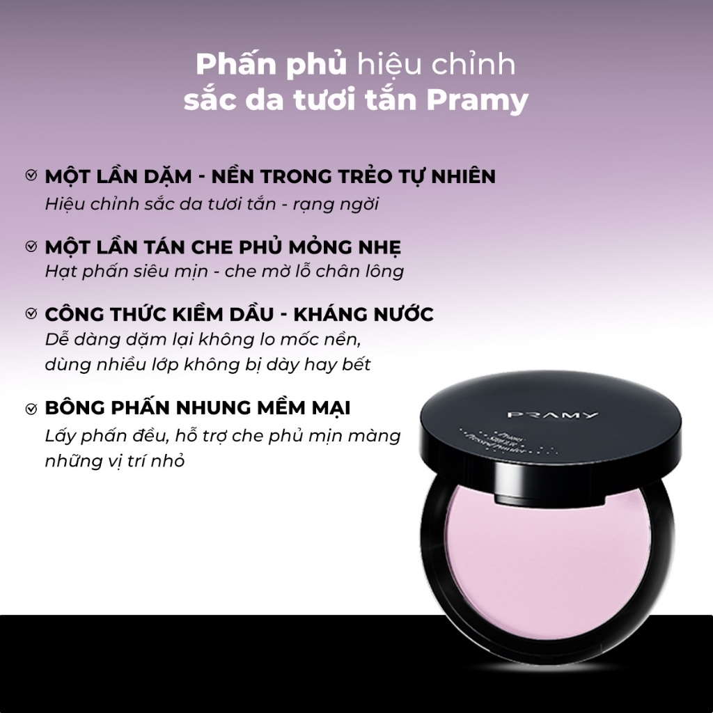 Phấn Phủ Nén Hiệu Chỉnh Sắc Da Tươi Tắn Nhung Mịn PRAMY Sheer Velvet Mist Pressed Powder 8G