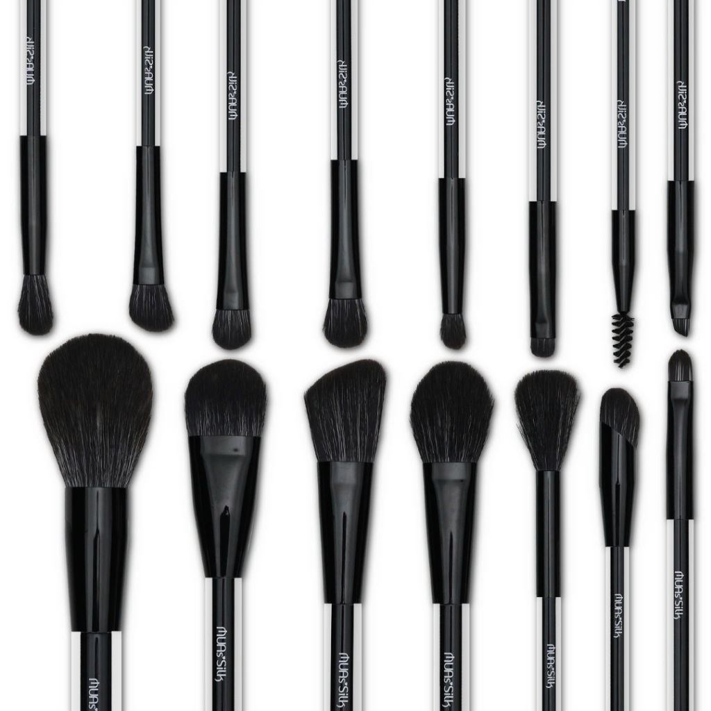 Bộ Cọ Cá Nhân MUAS Silk 15 Cây Đen Kèm Túi Chất Lông Mền Mịn