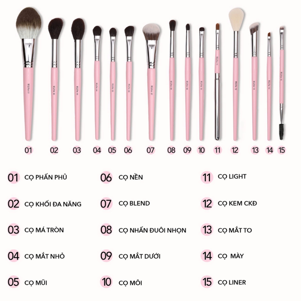 Bộ Cọ Cá Nhân MUAS Pink 15 Cây