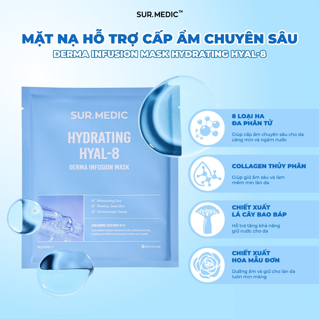 Mặt Nạ Cấp Ẩm Sur.Medic Derma Infusion Mask Hydrating Hyal-8 28g