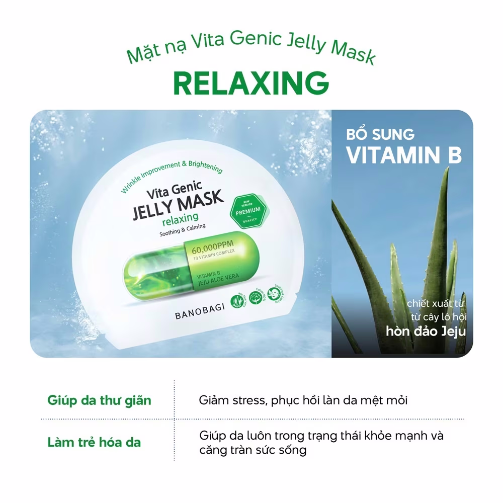 Mặt Nạ Banobagi Thư Giãn, Làm Dịu & Phục Hồi Da 30g Premium Vita Genic Jelly Mask - Relaxing  (Xanh Lá)