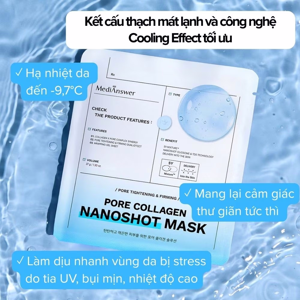 Mặt Nạ Thạch Cấp Ẩm Săn Chắc MediAnswer Pore Collagen Nanoshot Mask 37g (Xanh)