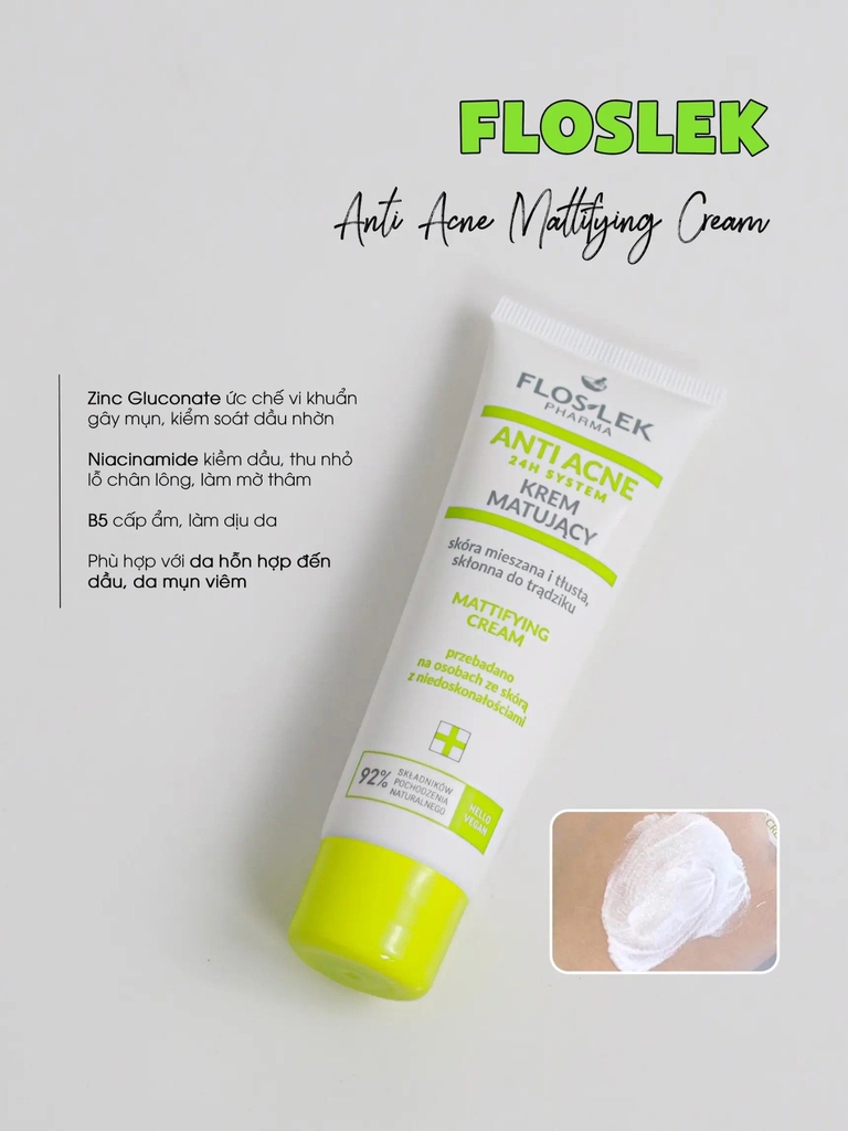 Kem Dưỡng ẩm, Kiểm Soát Dầu Nhờn Floslek Pharma Anti Acne Mattifying Cream
