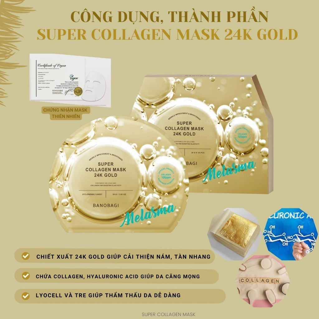 Mặt Nạ Hỗ Trợ Làm Đều Màu Da Banobagi Super Collagen Mask 24K Gold 30gr (Vàng)