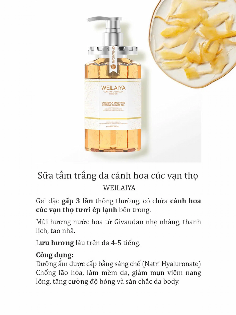 Sữa Tắm Trắng Da Cánh Hoa Cúc Vạn Thọ Weilaiya