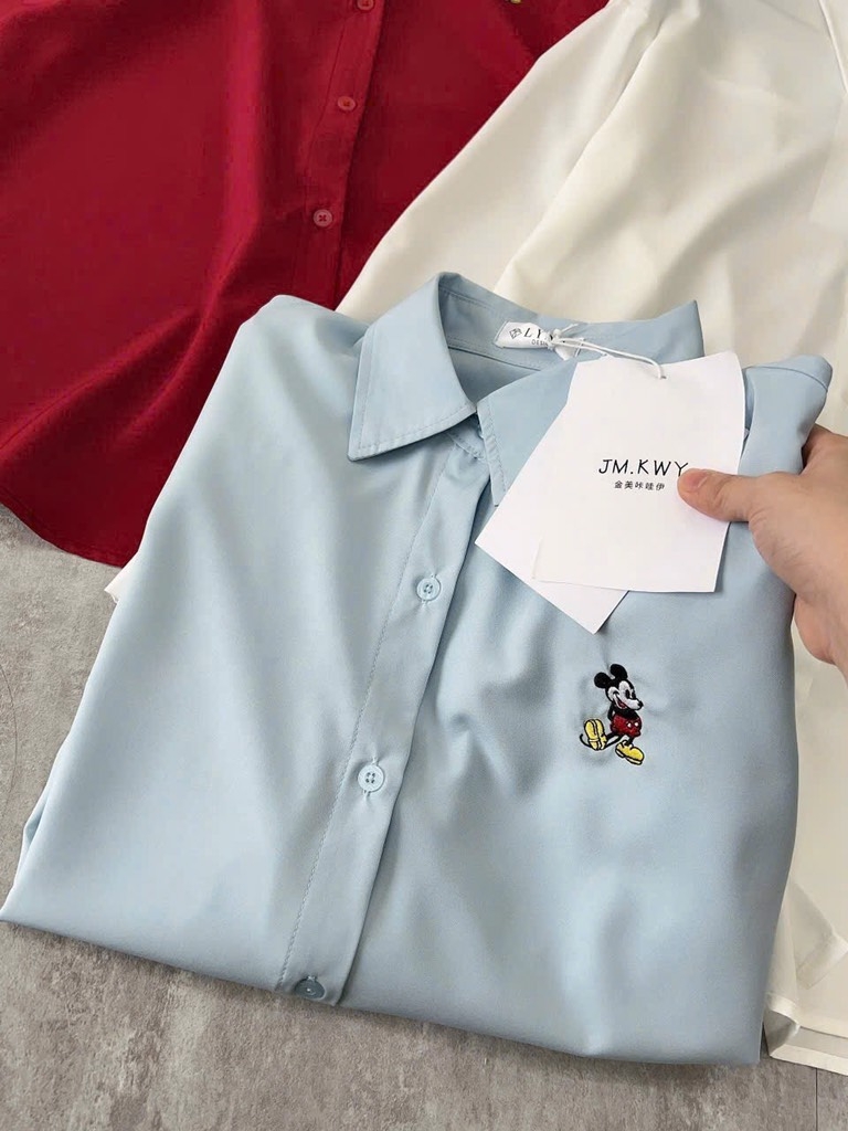 ÁO SƠ MI THÊU MICKEY 3 MÀU NỮ SẴN
